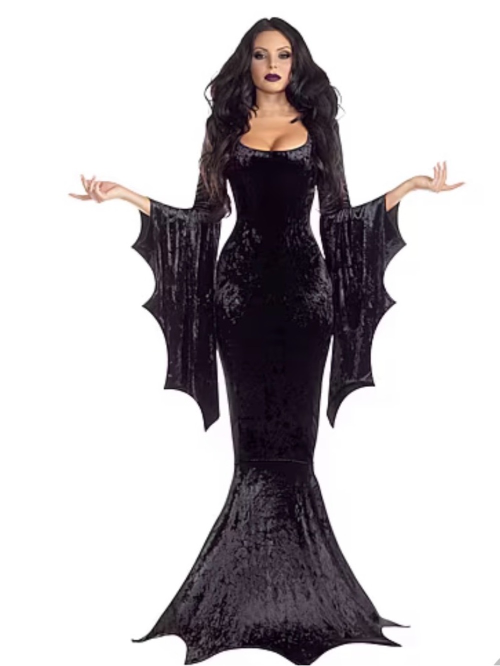 Black Velvet Bat Vamp Dress